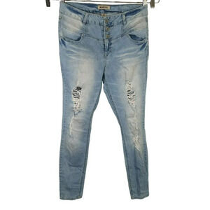 Blue Spice Ripped Skinny Jeans Juniors Size 13 Light Wash Blue High Rise